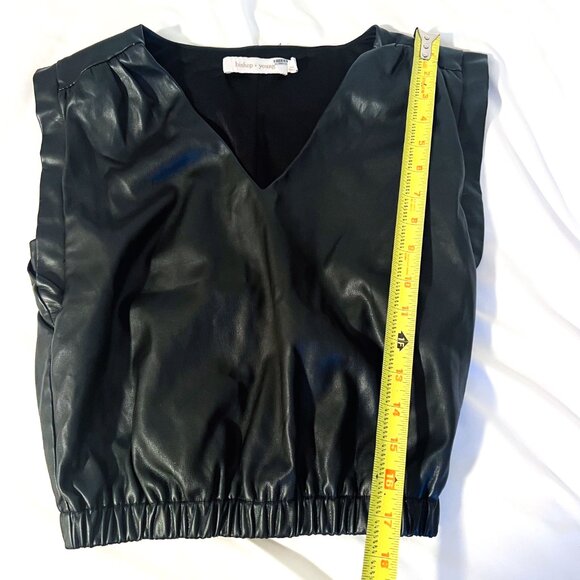 Anthropologie Bishop + Young Simone Vegan Faux-Leather Banded V-Neck Top - Picture 11 of 15